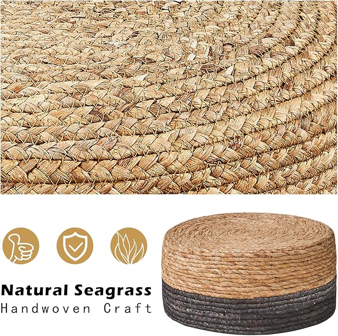 Cpintltr Ottoman Natural Seagrass Footrest Poufs Hand Weave Round Foot Stool - Image 6