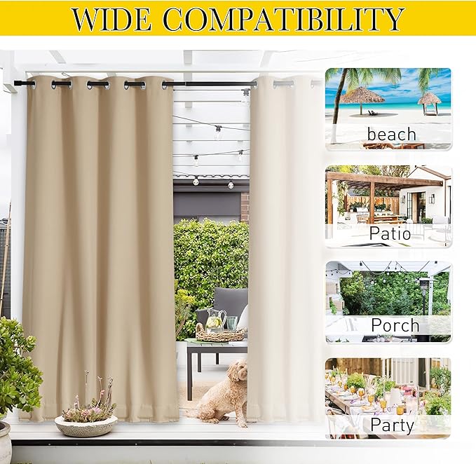 NICETOWN 2 Panels Weighted Blackout Cabana Curtains Outdoor Patio, W52 x L84 - Image 8