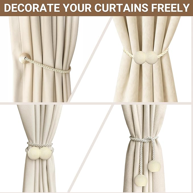 Hion Magnetic Curtain Tiebacks Beige 2pcs, Curtain Tiebacks Buckles Holdbacks - Image 7