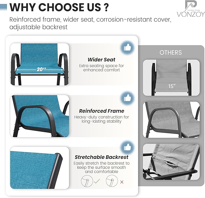 Patio Dining Chairs Set of 4, Stackable Dining Chairs High Back, Breathable - Image 5