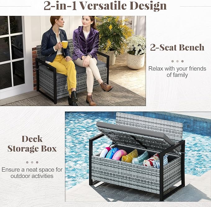 RELAX4LIFE Wicker Outdoor Bench - Image 4