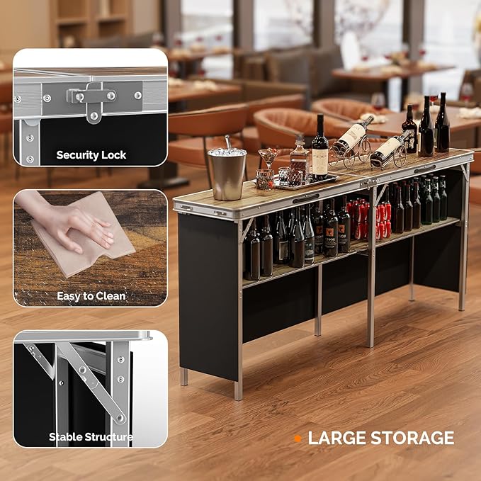 VINGLI 78" Portable Bar Table, 2-Tier Shelves, Mobile Bar Table - Image 4