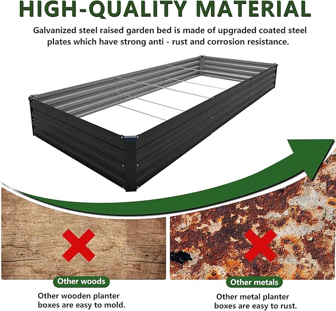 12×4×1FT Galvanized Raised Garden Bed Kit, Metal Planter Boxes, Large Outdoor - Image 6