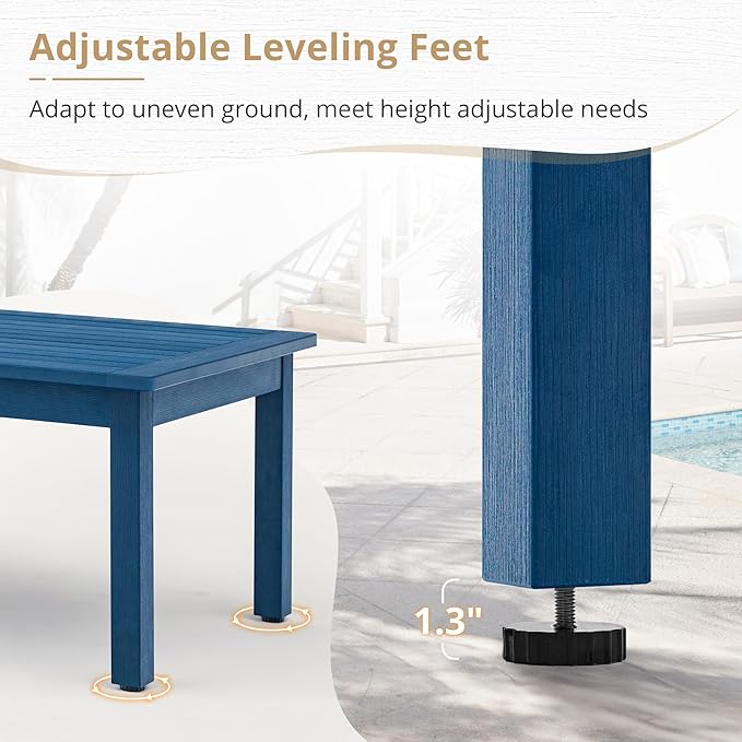 LUE BONA Outdoor Coffee Table, HDPS Patio Coffee Tables - Image 5