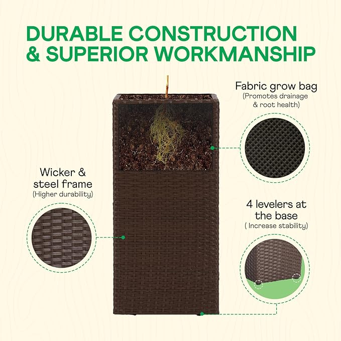 IDZO All-Weather Wicker Planters, 24 in Tall Wicker Planters, Self-Watering - Image 3