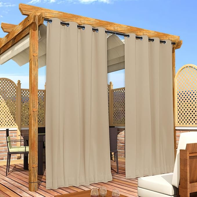 NICETOWN 2 Panels Biscotti Beige Privacy Outdoor Curtains - Image 9