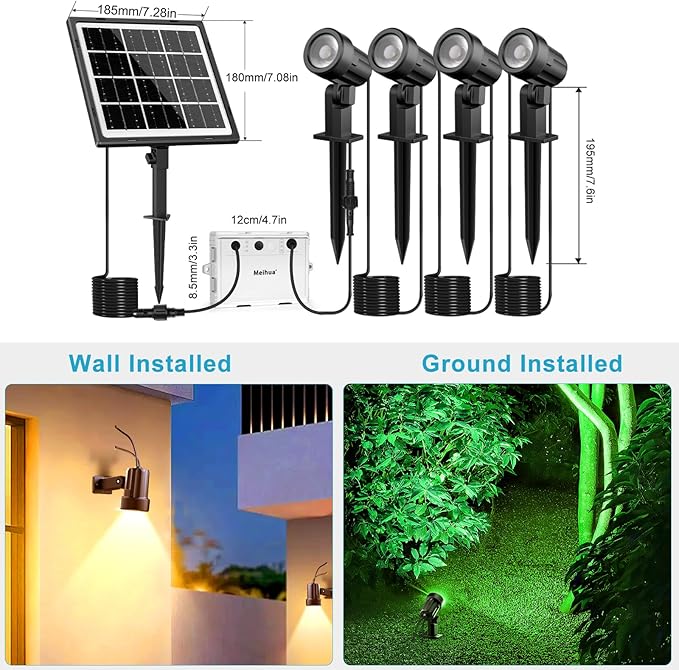 MEIHUA Solar Spot Lights Outdoor Color Changing, 4 in 1 Landscape Lighting RGB - Image 5