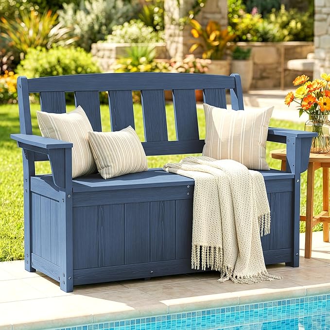 SERWALL HDPE Outdoor Storage Bench, All-Weather, UV-Resistant Deck Box - Image 2