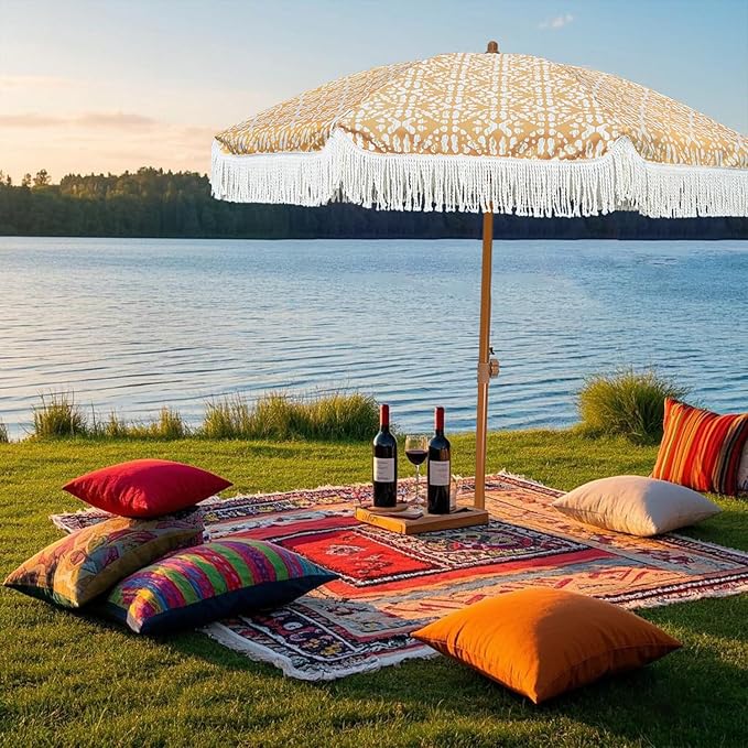 AMMSUN 7ft Patio Umbrella with Fringe Outdoor Tassel Umbrella UPF50+ Premium - Image 5