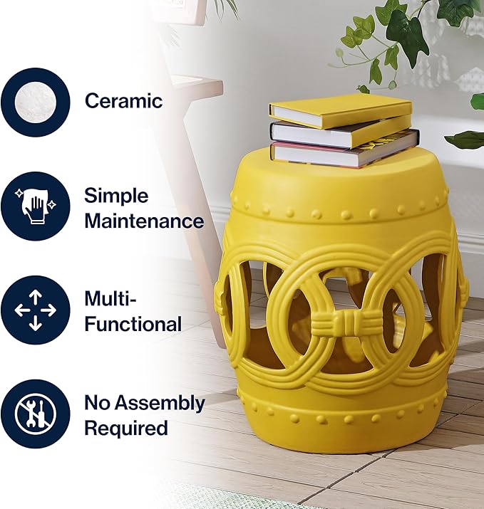 JONATHAN Y TBL1022E Lucky Coins 16" Chinese Ceramic Drum Indoor/Outdoor Garden - Image 5