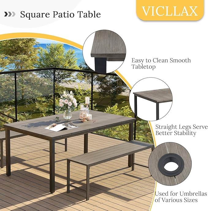 VICLLAX Patio Dining Set for 6, Outdoor Furniture Set Includes 63" Rectangle - Image 3