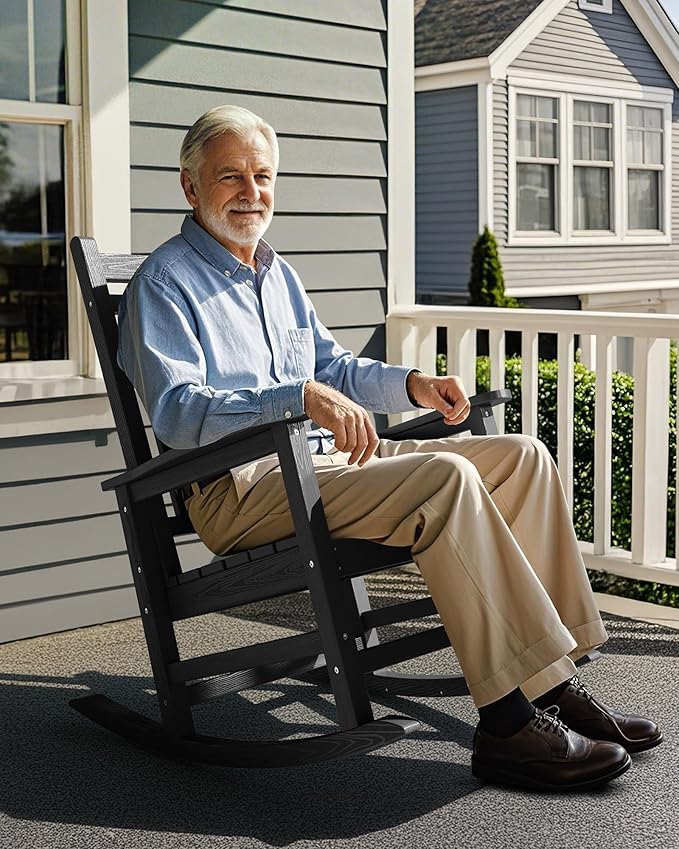 SERWALL HDPE Outdoor Rocking Chair Set of 6, Patio Rocking Chairs - Image 8