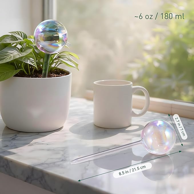 Extra-Thick Clear Glass Plant Watering Globes, Rainbow Gradient Self Watering - Image 3