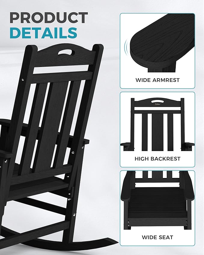 Ciokea Oversized Outdoor Rocking Chairs Set of 2, 380lbs Heavy-Duty Large Patio - Image 6