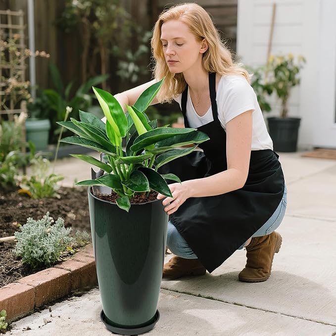 24/21/12 Inch Large Plastic Planter, Lightweight Ceramic-Look Tall Planters - Image 7