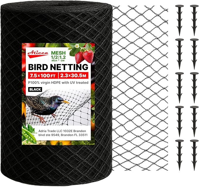 Heavy Duty Bird Netting for Garden Protection & Fruit Trees, 7.5x100 Ft by Aticca