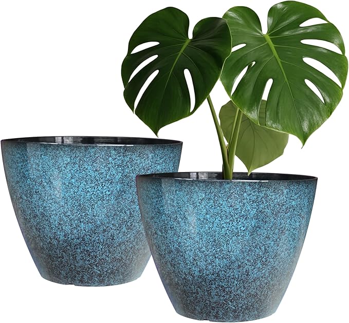 2 Pack Plastic Plant Pots with Drainage Holes, 8 inch Planter by Vanslogreen