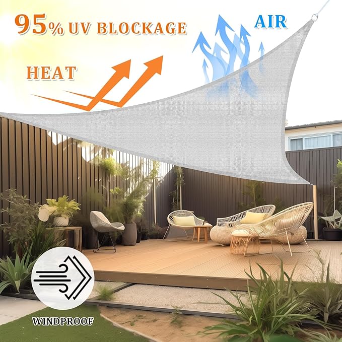 Shade&Beyond Triangle Sun Shade Sail 16'X16'X16' Permeable Canopy Light Grey - Image 2