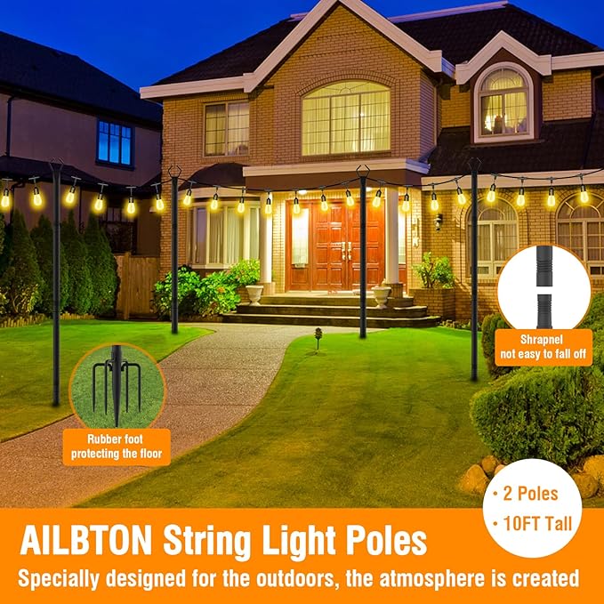 AILBTON 2 Pack 10Ft String Light Poles, Light Poles - Image 2