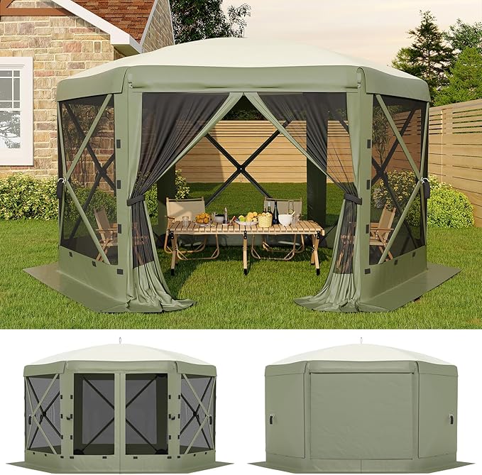 11.5x11.5FT 6-Sided Pop Up Gazebo Tent，One-Push Setup Canopy Tent by GarveeLife
