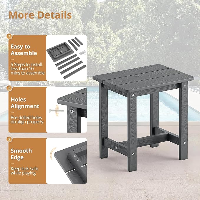 LUE BONA Outdoor Side Table, HDPS Small Outdoor Adirondack Side Tables - Image 7