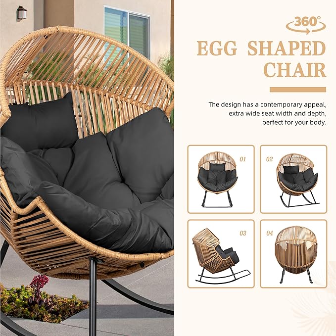Vongrasig Wicker Rocking Egg Chair PE Rattan - Image 7