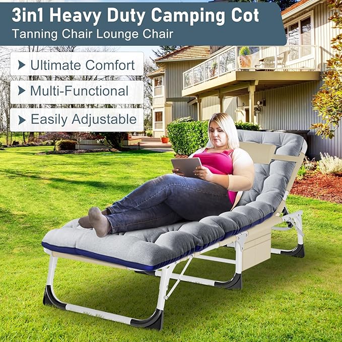 ABORON Sun Tanning Chair, 3 in 1 5 Positions Adjustable Heavy Duty Folding - Image 3