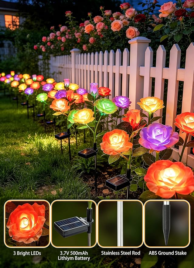 Brightown Outdoor Solar Flower Lights, 4 Pack 7-Color Changing Solar Garden - Image 3