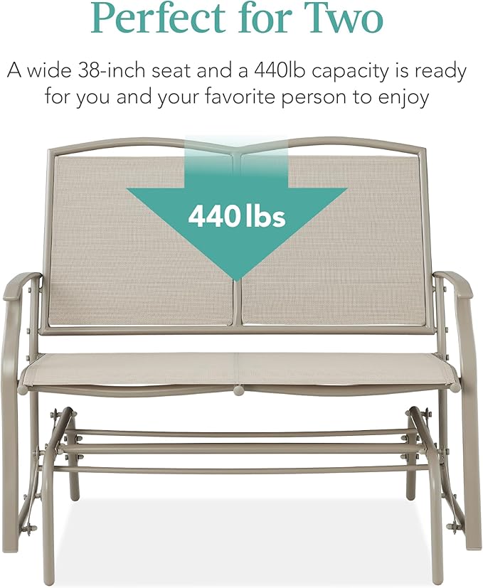 Best Choice Products 2-Person Outdoor Patio Swing Glider Steel Bench Loveseat - Image 6