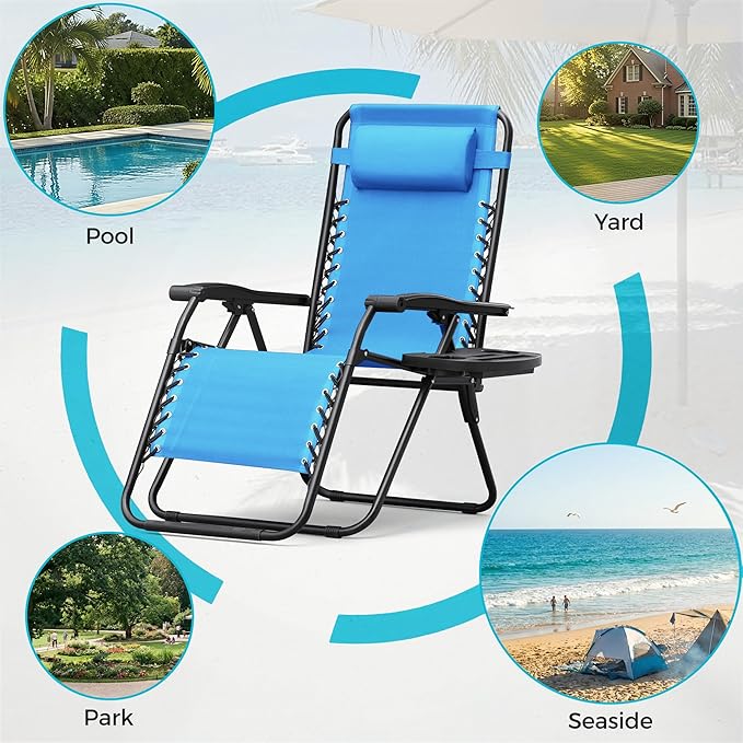 Homall Zero Gravity Chair Patio Folding Lawn Outdoor Lounge Gravity Camp - Image 7