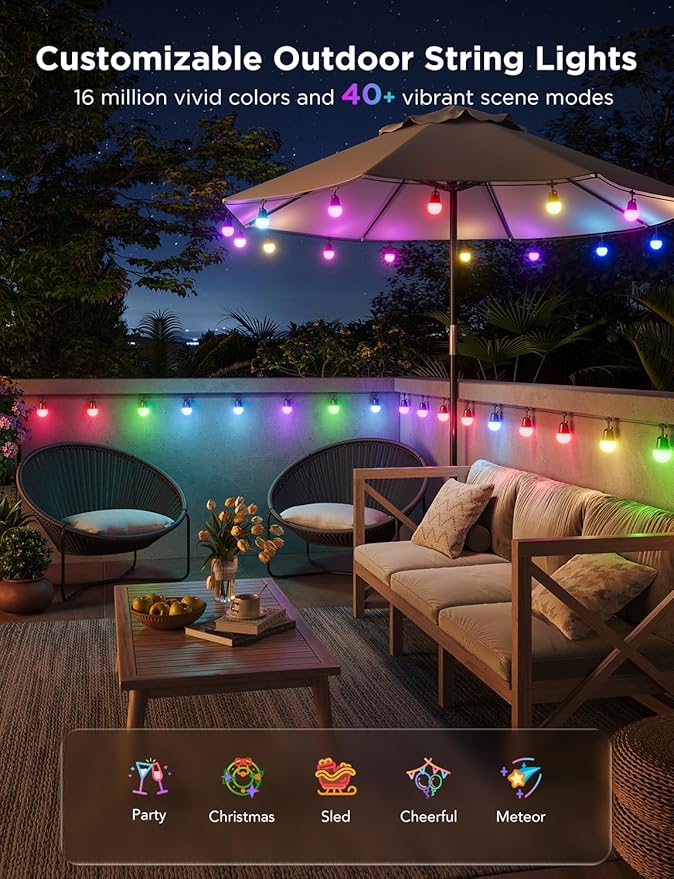 Govee Smart Outdoor String Lights 2, 96ft RGBIC Outdoor Lights - Image 2