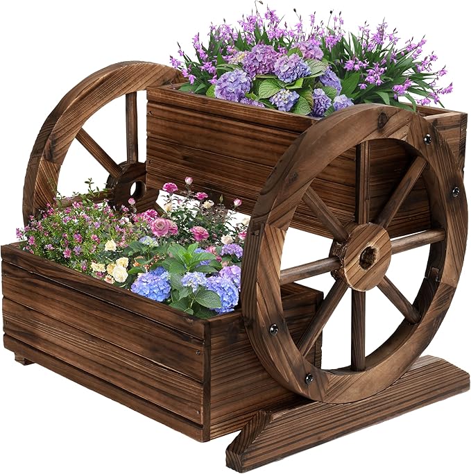 Wooden Wagon Planter Box, Garden Planter by OIPRTGFJ