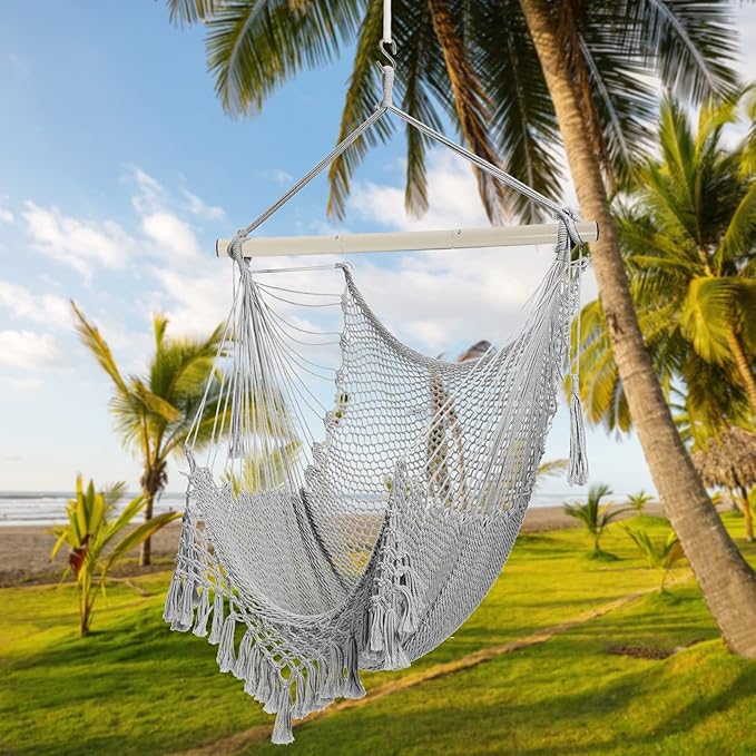 Hammock Chair，Max 330lbs, Large Hanging Chair, Soft Cotton Rope Swing Chair - Image 8