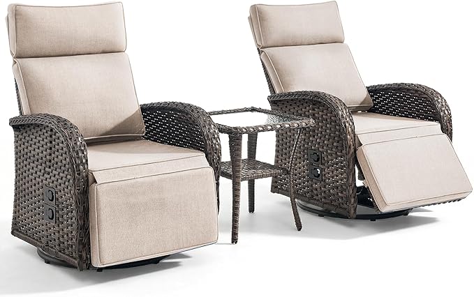 3 Pieces Zero Gravity Patio Swivel Rocking Recliner Chairs Set of 2 - Image 7