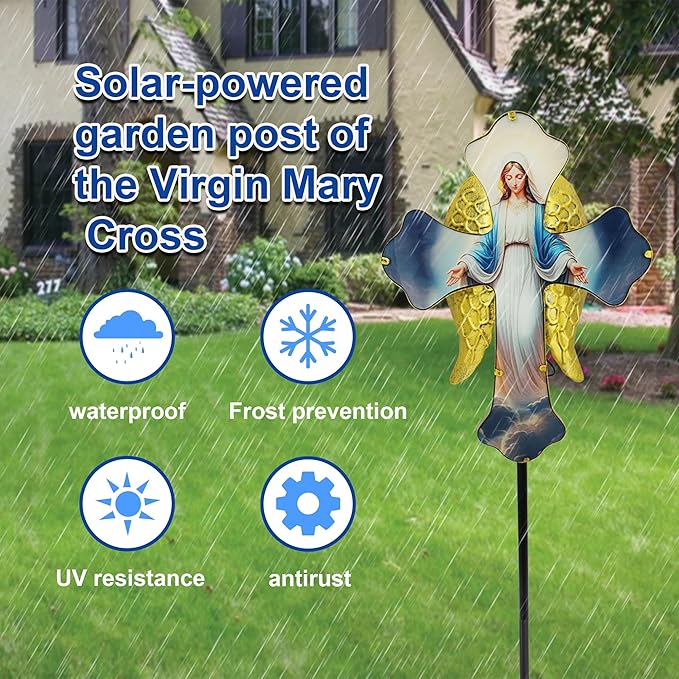 Solar Virgin Mary Cross Garden Lamp - Image 3