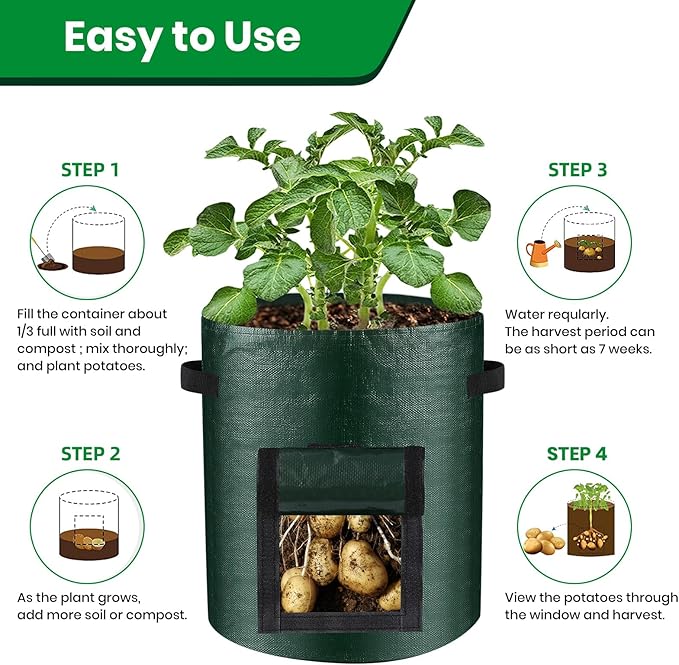 6 Pack Potato Grow Bags, 10 Gallon Planting Bags Durable PE Vegetable Planter - Image 6