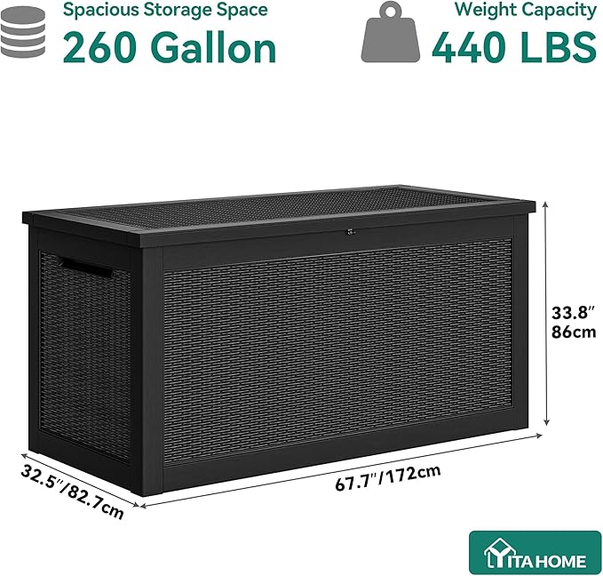 YITAHOME XXL 260 Gal Large Deck Box, Outdoor Resin Storage Box, Rattan Storage - Image 6