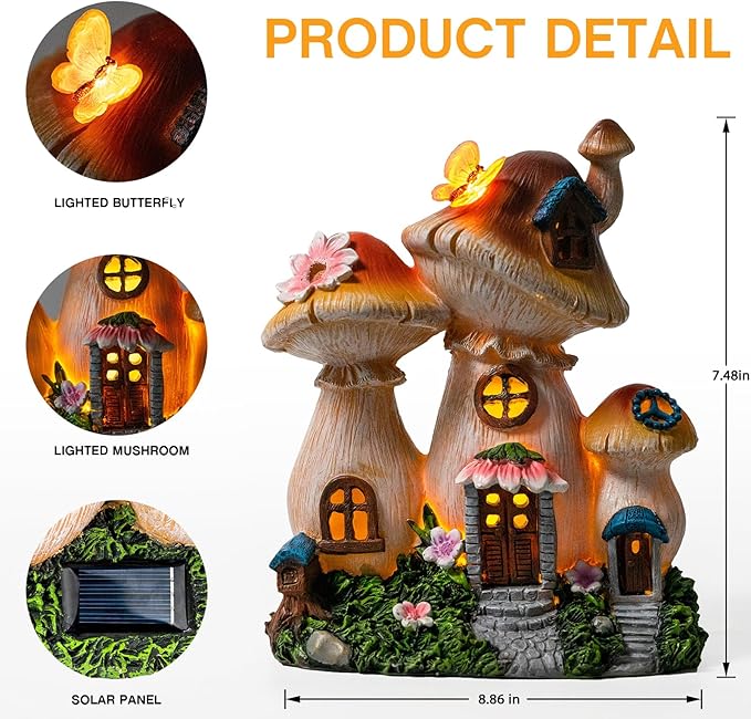 Solar Garden Statue Lights Mushroom Mothers Day Decorations Fairy House - Image 6