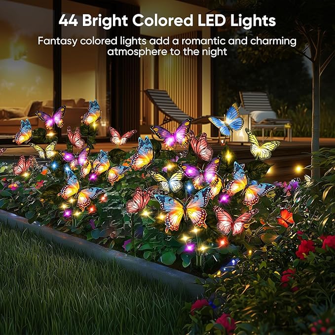 Solar Lights Outdoor Garden Decor: 6 Pack 102 Silk Butterflies - Image 5