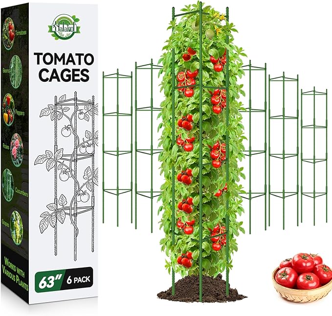 Halatool 63 Inch Tomato Cages for Garden, 6 Pack Adjustable Tall Tomato Cage by HALATOOL