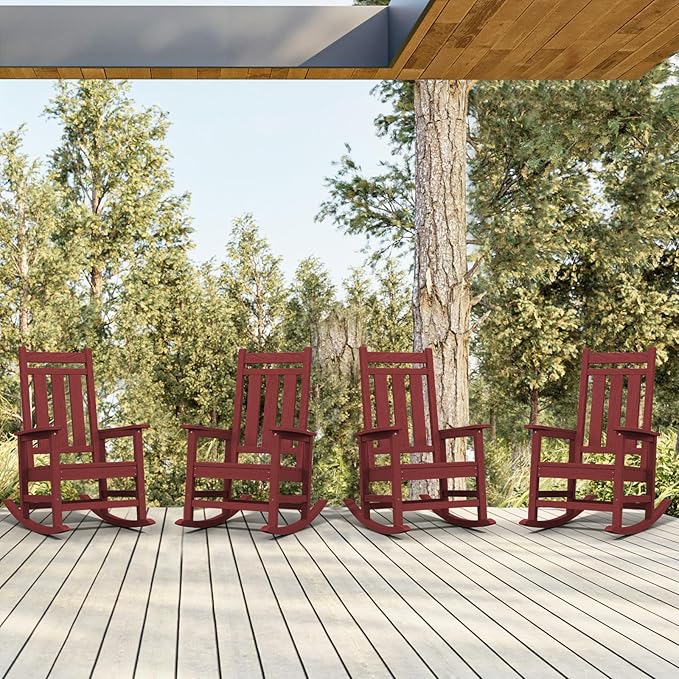 KINGYES Oversized Outdoor Rocking Chair Set of 4, All-Weather Patio Rocking - Image 2