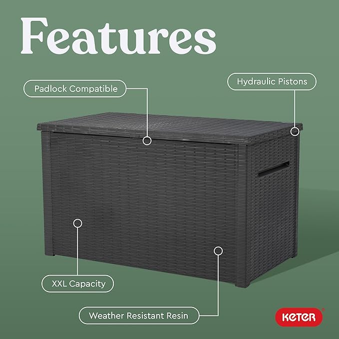 Keter Java XXL 230 Gallon Resin Rattan Look Large Outdoor Storage Deck Box - Image 3
