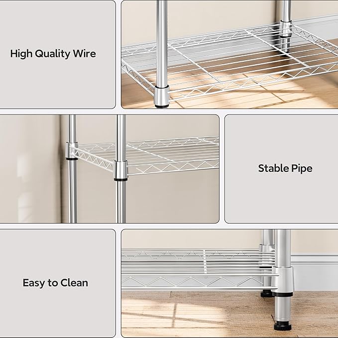 4 Tiers Shelf Metal Storage Shelves Wire Rack Closet Organizers - Image 4