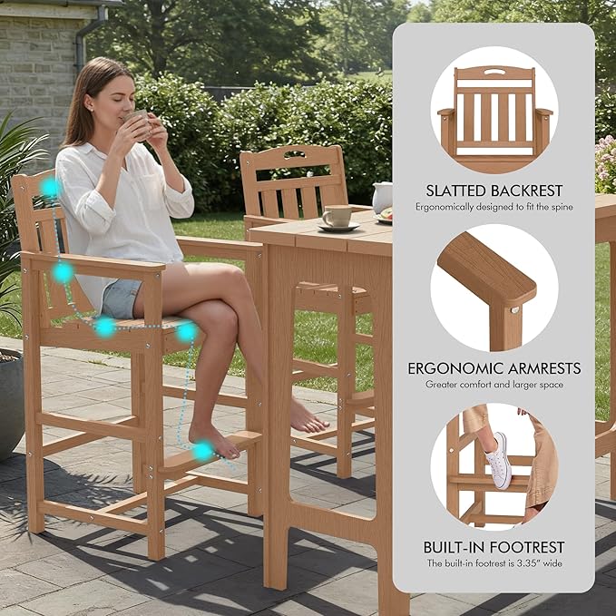Ciokea Outdoor Bar Height Table Set of 5, Heavy-Duty All-Weather HDPE Patio Bar - Image 6
