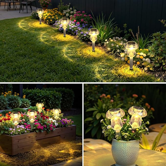Mancra 8 Pack Solar Pathway Lights Outdoor, Mushroom Solar Garden Lights - Image 6