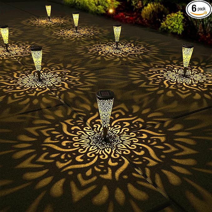 6 Pack Solar Lights Outdoor Garden Decorative Mandala Solar Garden Lights by gardencave