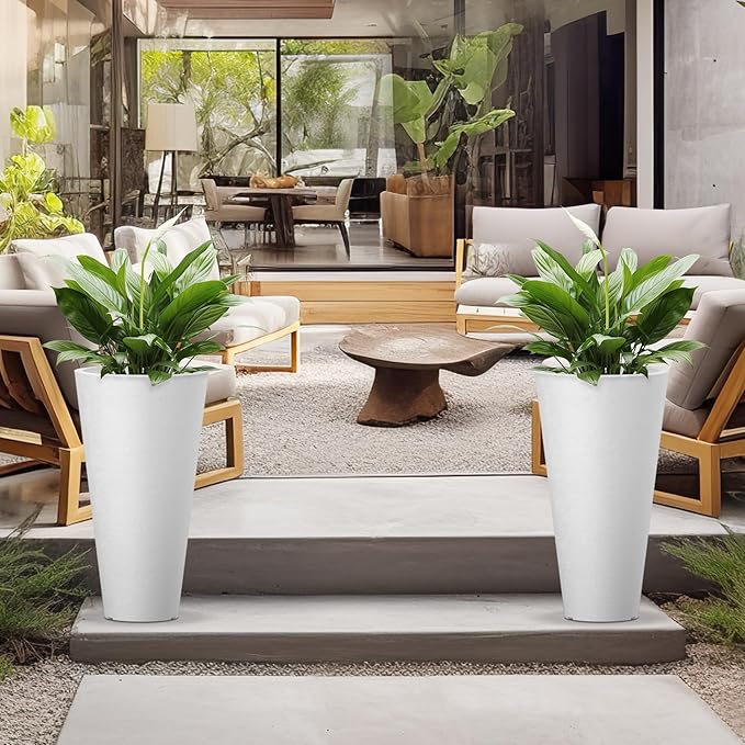 Kante Tall Round Planter Set of 2, 29 Inch Tall Decorative Planter Pots - Image 4
