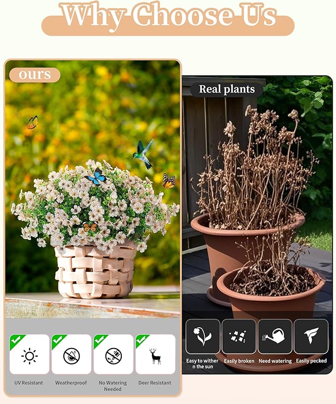 JAKY-Global Faux Flowers for Outdoor Planters 16 Bundles UV Resistant - Image 4