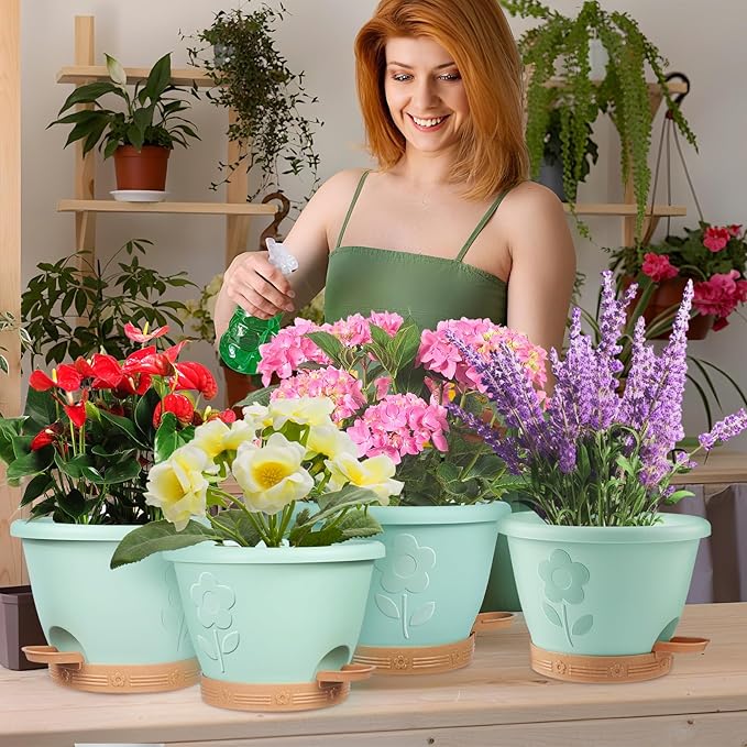Plastic Plant Pots 10 Inch Set of 4, Self Watering Pots - Image 5