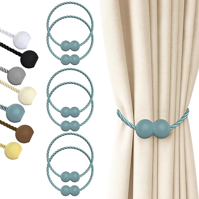 Hion Magnetic Curtain Tiebacks Gray Blue 6 Pack, Curtain Tiebacks Buckles by Hion